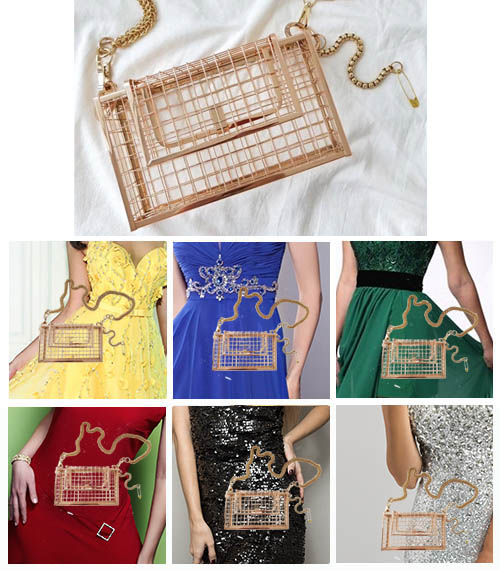 Вечерняя сумочка клетка с зеленым, красным, черным, синим платьем