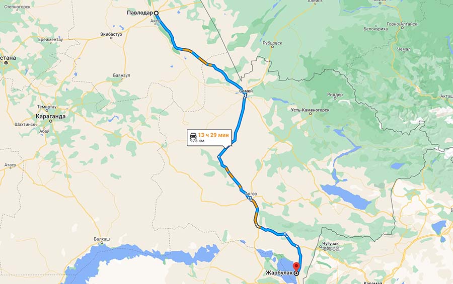 Расстояние Павлодар  Алаколь